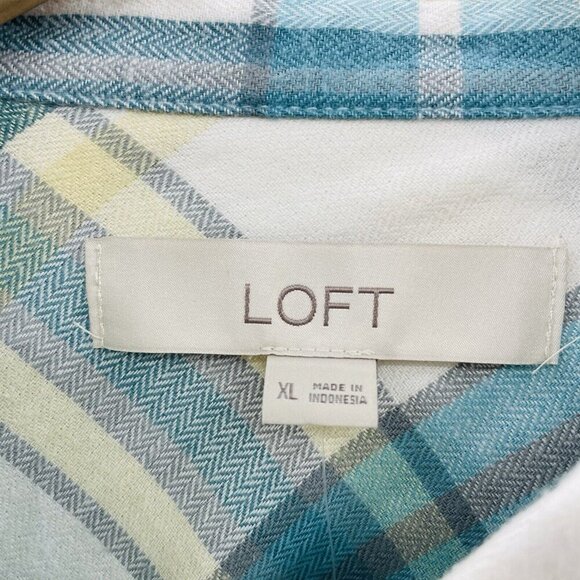 Ann Taylor LOFT Womens Size XL Plaid Flannel Pocket Tunic Button Down Shirt $75 - Picture 6 of 7